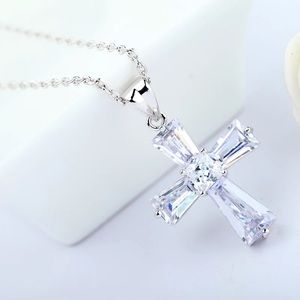 CZ Diamond Cross Necklace Sterling Silver